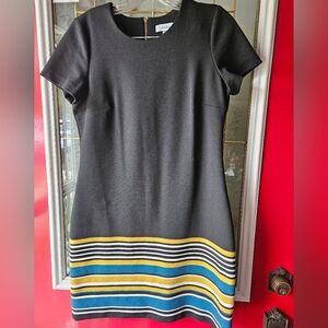 Calvin Klein Black Dress with Striped Hem